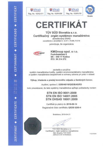 Certifikát systému manažérstva ISO 9001:2001 Certifikát systému manažérstva ISO 9001:2001