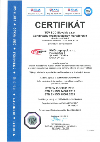 Certifikát systému manažérstva ISO 9001:2001 Certifikát systému manažérstva ISO 9001:2001